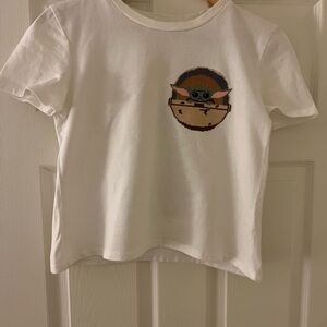 Zara Star Wars White Tshirt with embroidered baby Yoda